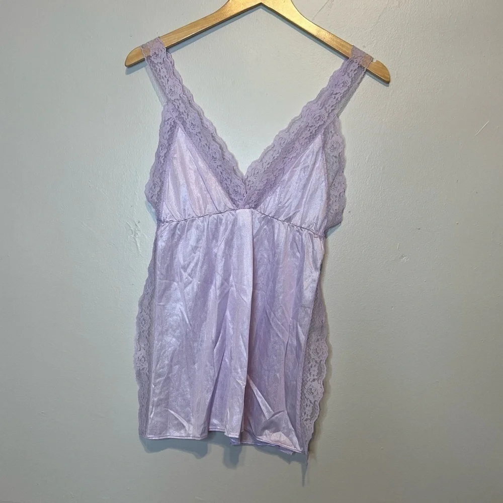 Vintage Lavender Lace Side Slit Lingerie Slip Tank Top Small - Picture 4 of 4